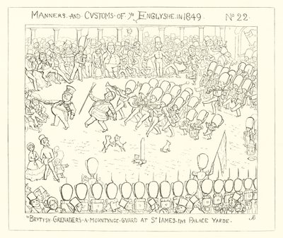 1849, granadeiros britânicos que montam guarda na jarda do palácio de St Jamess de Richard Doyle