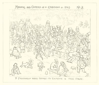 1849, o mundo da moda fazendo seu exercício no Hyde Park de Richard Doyle