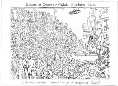 Uma instituição científica. Durante a Palestra de um Eminente Savan, 1849 de Richard Doyle