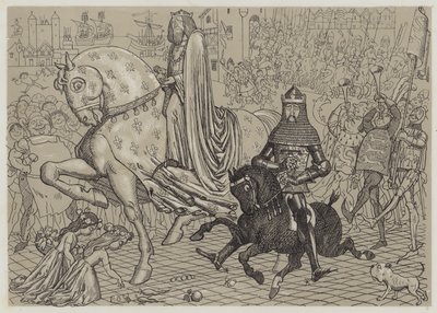 Edward, o Príncipe Negro, com seu prisioneiro Rei João da França, entrando em Londres (aquatint) de Richard Doyle