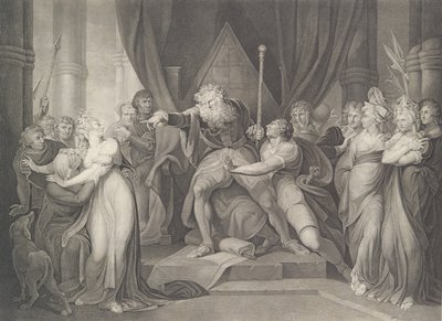 Rei Lear expulsando sua filha Cordelia Shakespeare, K..., publicado pela primeira vez em 1792, reeditado em 1852. de Richard Earlom