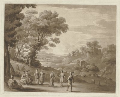 Paisagem com figuras dançantes
Estampas após desenhos de Claude Lorrain (título da série)
Liber Veritatis (título da série) de Richard Earlom
