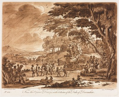 Liber Veritatis: No. 108, Paisagem com sátiros e ninfas dançando, 1775. de Richard Earlom