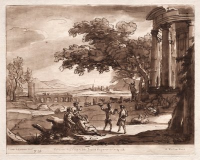 Liber Veritatis: No. 55, Uma paisagem com um templo e uma ninfa e dança de sátiro de Richard Earlom