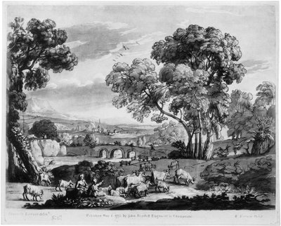 Paisagem pastoral com rio e ponte de Richard Earlom