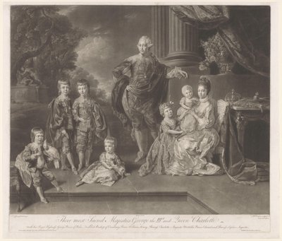 Retrato de George III, rei do Reino Unido, e sua família Suas majestades mais sagradas George IIId e Queen Charlotte (título no objeto) de Richard Earlom