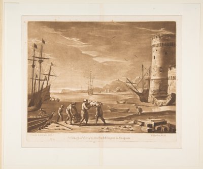 Porto com marinheiros carregando mercadorias, 1774. de Richard Earlom