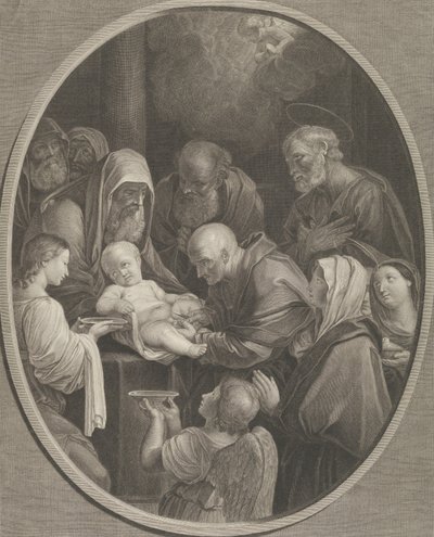 A circuncisão de Cristo, um grupo de homens e mulheres que o cercam, um anjo à frente..., 1765 de Richard Earlom