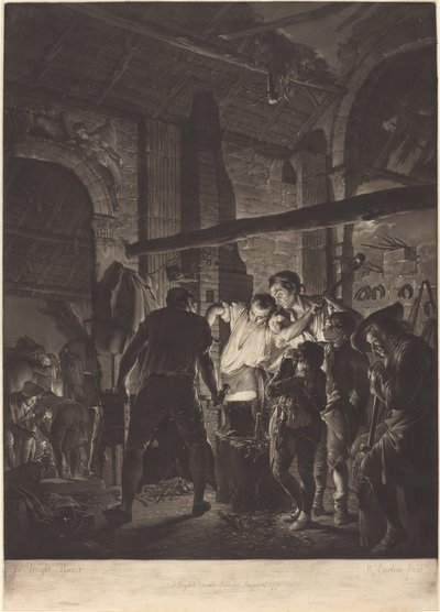 A loja do ferreiro de Richard Earlom after Joseph Wright