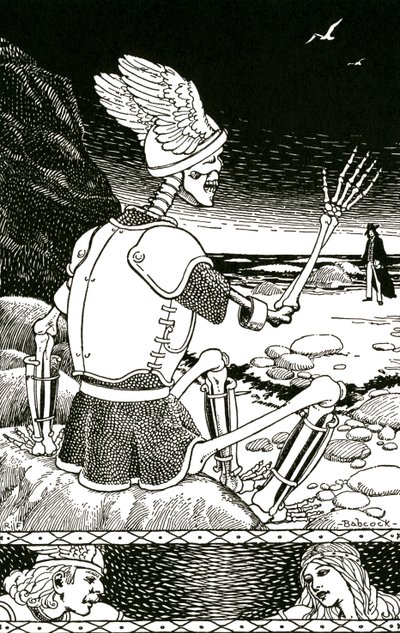 A morte como um esqueleto a despedir-se de um homem, c.1930 (litografia) de Richard Fayerweather Babcock