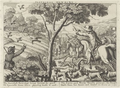 Jacht op patrijsvogels
Partridge Hawking (título sobre o objecto)
Jachtpartijen (título da série)
Severall Wayes of Hunting, Hawking, and Fishing, De acordo com o English Manner (título da série) de Richard Gaywood (possibly)