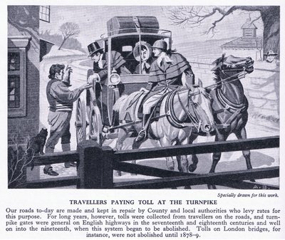 Viajantes pagando pedágio no pedágio, c.1950 de Richard Henry Brock