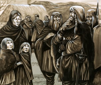 Crianças de famílias anglo-saxónicas pobres vendidas como escravas (guache sobre papel) de Richard Hook