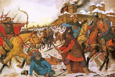 Cidadãos da cidade de Kiev a defenderem-se dos guerreiros nómadas do Leste de Richard Hook