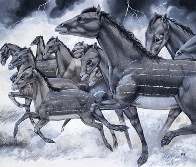Cavalos em miniatura, de "Beasts from Long Ago" (Bestas de há muito tempo) de Richard Hook