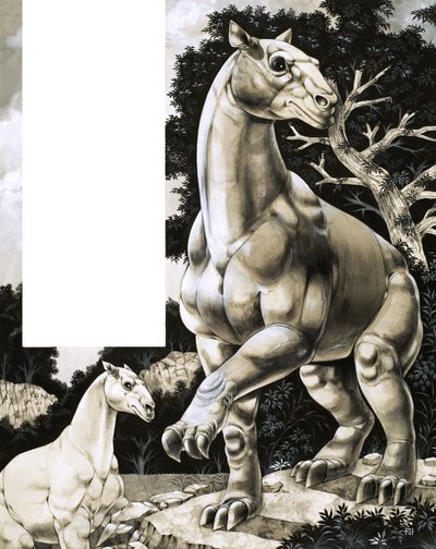 Moropus, um antigo tipo de cavalo com três garras enormes de Richard Hook