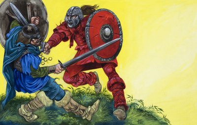 O Cavaleiro Vermelho derruba Balin com um golpe poderoso de Richard Hook