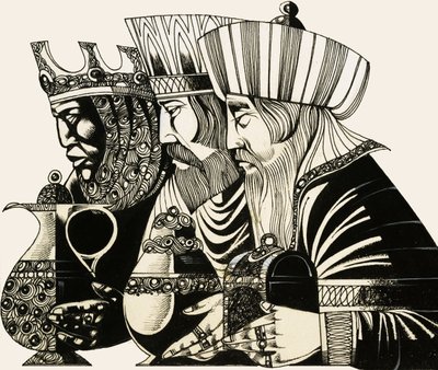 Três Reis Magos (guache sobre papel) de Richard Hook