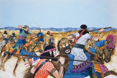 Guerreiros (guache sobre papel) de Richard Hook
