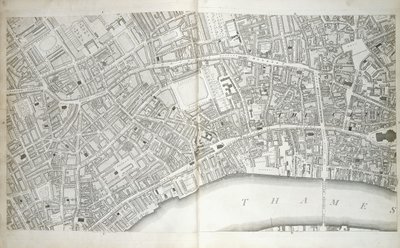 Placa de "Plano das cidades de Londres e Westminster, o distrito de Southwark e partes adjacentes", c.1792-1799 de Richard Horwood