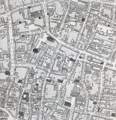 Mapa das ruas de Londres perto de Guildhall, c.1795 (impressão) de Richard Horwood
