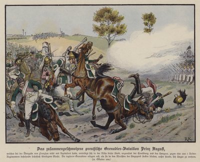 Batalhão granadeiro do Príncipe Augusto da Prússia na Batalha de Prenzlau, 28 de Outubro de 1806 (cor litho) de Richard Knotel
