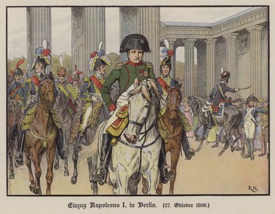 Napoleão entrando em Berlim, 27 de Outubro de 1806 (cor litho) de Richard Knotel