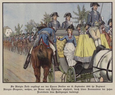 Rainha Luísa da Prússia revisando seu regimento de Dragões, Berlim de Richard Knotel