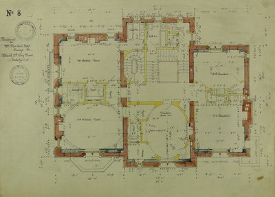 Residência de William Borden, Chicago, Illinois, planta do segundo andar de Richard Morris Hunt