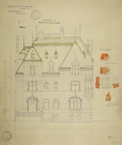 Residência William Borden, Chicago, Illinois, South Elevation de Richard Morris Hunt