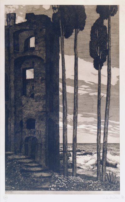 Ruínas à beira-mar (gravura e água-tinta) de Richard Mueller