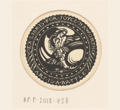 Ex-libris de Joyce Haworth A arte é uma batalha (título no objeto) de Richard Nicolaüs Roland Holst