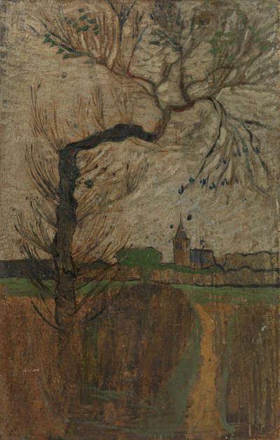 Foothpad com salgueiro e uma vila no horizonte de Richard Nicolaüs Roland Holst