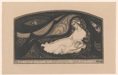 Mulher e criança deitada Desenho de esboço para sgraffito (título no objeto) de Richard Nicolaüs Roland Holst
