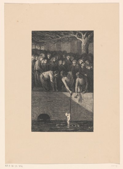 Homem a recuperar um cadáver de bebé de um fosso
O esgoto vomita a sua miséria (título original) de Richard Nicolaüs Roland Holst