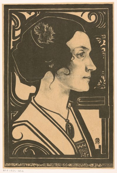 Retrato de uma mulher desconhecida Desenho de esboço para retrato em vitrais (título no objeto) de Richard Nicolaüs Roland Holst