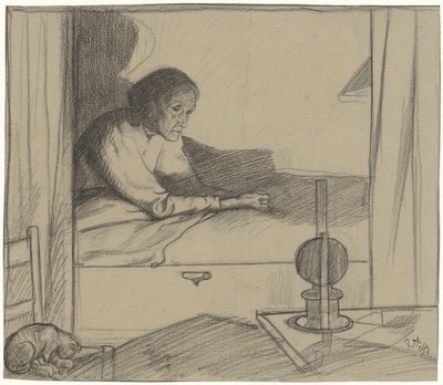 Mulher Upper House, sentada na cama (segundo rascunho) de Richard Nicolaüs Roland Holst