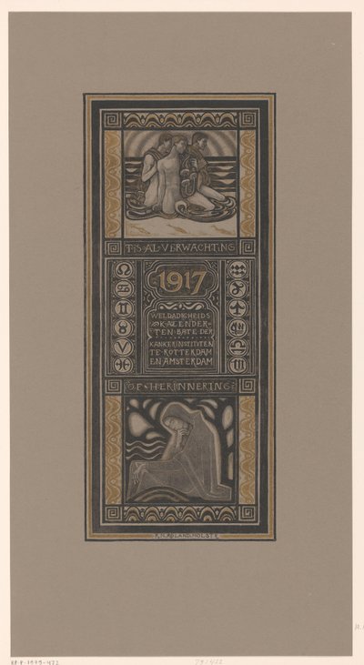 Calendário de caridade para 1917 Já é uma expectativa ou um lembrete: Calendário de Benevolência em benefício de institutos de câncer em Roterdã e Amsterdã (título no objeto) de Richard Nicolaüs Roland Holst
