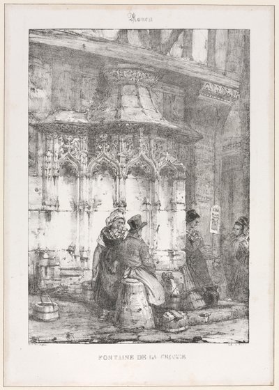 Restos e fragmentos arquitetônicos: Rouen - Fonte La Crosse de Richard Parkes Bonington