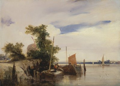 Barcaças em um rio de Richard Parkes Bonington