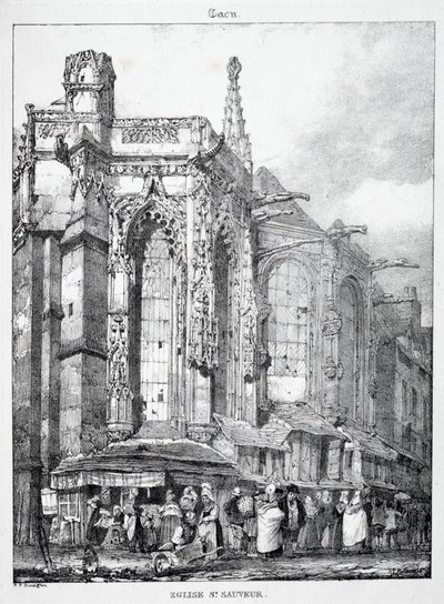 Restos e fragmentos de arquitetura da Idade Média: Igreja de St. Sauveur, Caën de Richard Parkes Bonington
