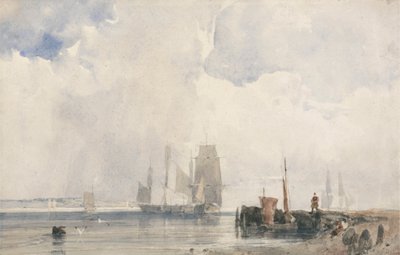 Navegação num estuário, provavelmente perto de Quilleboeuf de Richard Parkes Bonington