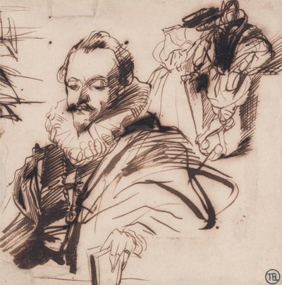 Estudo de um cavalheiro em traje do século 17, após Van Dyck de Richard Parkes Bonington
