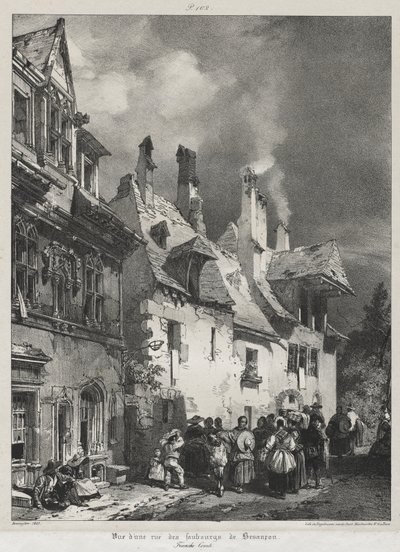 Viagens pitorescas e românticas na França antiga, Franche-Comté: vista de uma rua nos subúrbios de Besançon de Richard Parkes Bonington