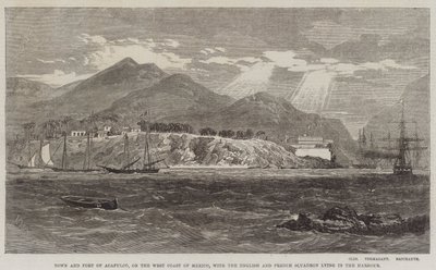 Cidade e Forte de Acapulco, na costa oeste do México, com o esquadrão inglês e francês deitado no porto de Richard Principal Leitch