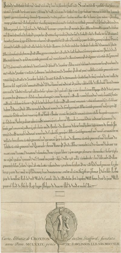 Abadia de Croxden - Carta de fundação: gravura de Richard Rawlinson