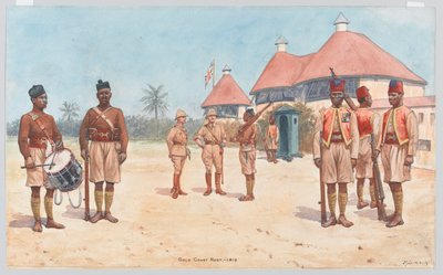 Soldados do Regimento da Costa do Ouro fora do quartel-general do regimento em Kumasi de Richard Simkin