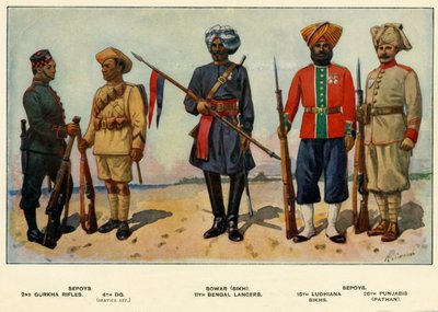 Tipos do exército indiano, 1919. de Richard Simkin