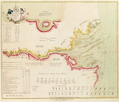 Carta do rio Tamisa de Londres ao Nore, Margate e Downs, canais Norte, Médio e Sul, de um levantamento efectuado em 1789 e 90 de Richard Stanier