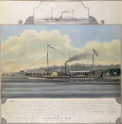 Rio Hudson Steamboat &39;Clermont&39;, 1858 (wc no papel montado na lona) de Richard Varick De Witt